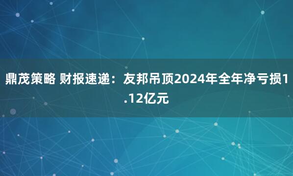 鼎茂策略 财报速递：友邦吊顶2024年全年净亏损1.12亿元